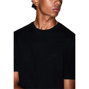Armani Exchange Schwarzes Herren-T-Shirt aus Baumwolle mit kurzen Ärmeln und dezentem, gesticktem Logo auf der Brust