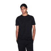 Armani Exchange Schwarzes Herren-T-Shirt aus Baumwolle mit einem dezenten, sich wiederholenden Muster aus kleinen Logos auf dem Stoff