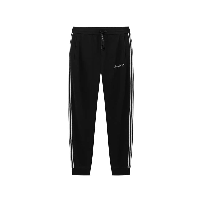 Armani Exchange Schwarze Herrenhose aus Polyester-Mischgewebe mit weißen Seitenstreifen und gesticktem Logo am Oberschenkel