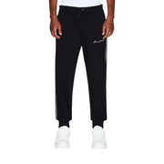Armani Exchange Schwarze Herren-Jogginghose aus Polyestergemisch mit weißen Seitenstreifen und dezentem, gesticktem Logo am Oberschenkel