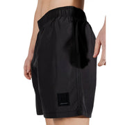 Armani exchange men black polyester swimwear shorts with elastic waistband and subtle logo patch on lower leg