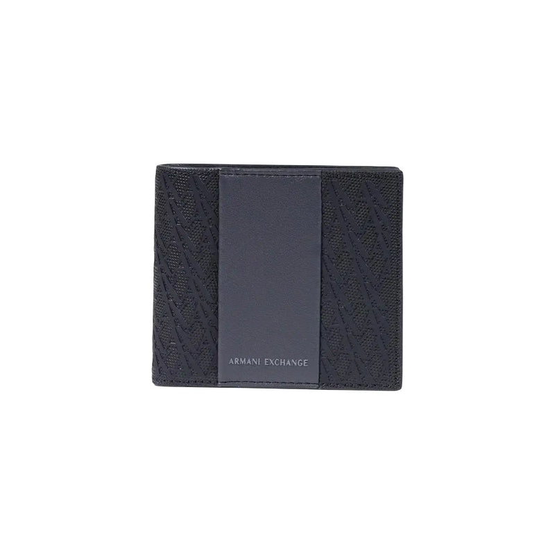 Armani Exchange Schwarze Herren-Geldbörse aus Polyester mit Strukturmuster und glattem Ledereinsatz, 11 x 9 cm