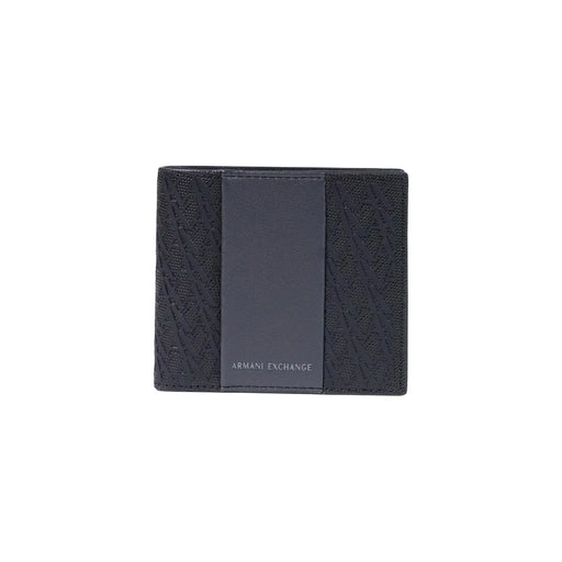 Armani Exchange Schwarze Herren-Geldbörse aus Polyester mit Strukturmuster und glattem Ledereinsatz, 11 x 9 cm