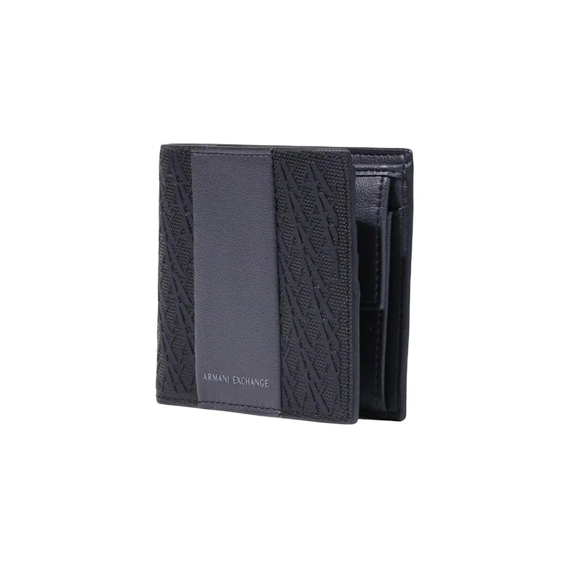 Armani Exchange Schwarze Herren-Geldbörse aus Polyester mit Strukturmuster und glattem Ledereinsatz, 11 x 9 cm
