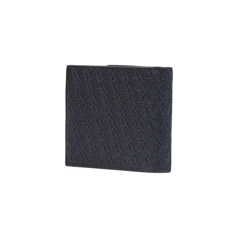 Armani Exchange Schwarze Herren-Geldbörse aus Polyester mit zweifacher Faltung und geprägtem geometrischem Muster, 11 x 9 cm