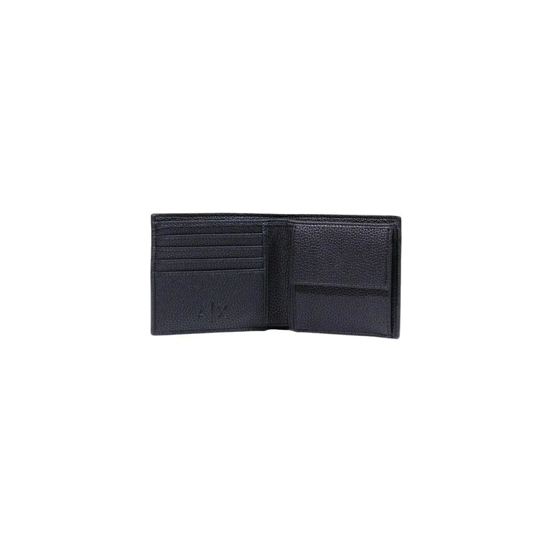 Armani Exchange Schwarze Herren-Geldbörse aus Polyester mit strukturiertem Leder, mehreren Kartenfächern und einem zentralen Fach