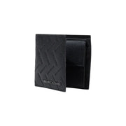 Armani Exchange Schwarze Herrengeldbörse mit strukturiertem Diagonalmuster und geprägtem Markenlogo, Maße: 11 x 10 x 1,5 cm