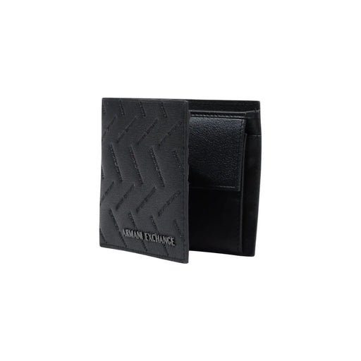 Armani Exchange Schwarze Herrengeldbörse mit strukturiertem Diagonalmuster und geprägtem Markenlogo, Maße: 11 x 10 x 1,5 cm