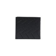 Armani Exchange Schwarze Herren-Ledergeldbörse mit sich wiederholendem, geprägtem Emporio Armani-Logo-Muster, 11 x 10 x 1,5 cm