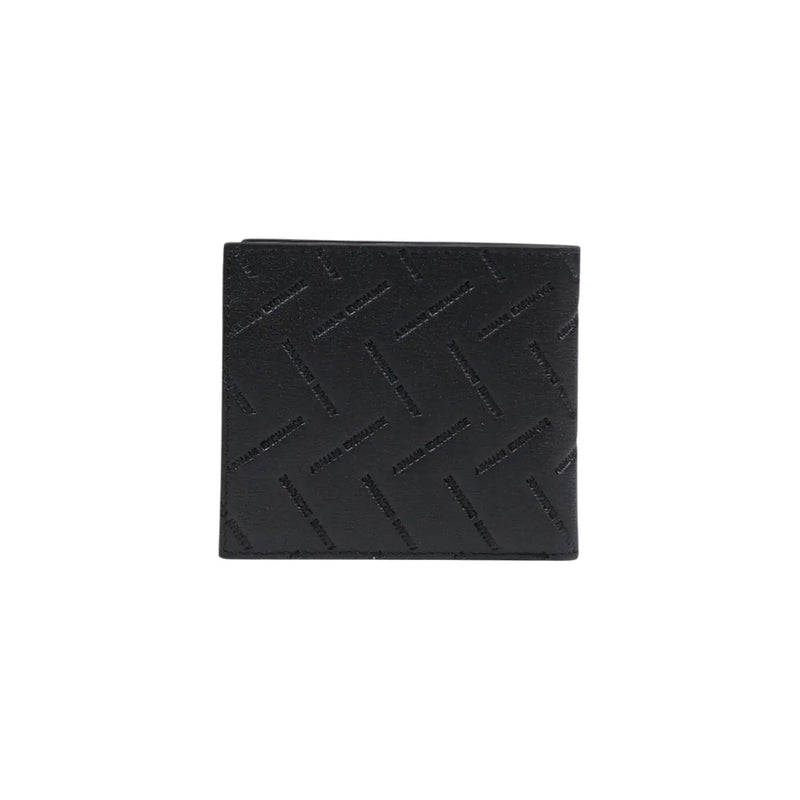 Armani Exchange Schwarze Herren-Ledergeldbörse mit sich wiederholendem, geprägtem Emporio Armani-Logo-Muster, 11 x 10 x 1,5 cm