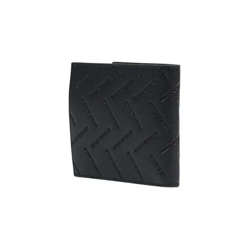 Armani Exchange Schwarze Herren-Ledergeldbörse mit geprägtem diagonalem Emporio Armani Logo-Muster, 11 x 10 x 1,5 cm