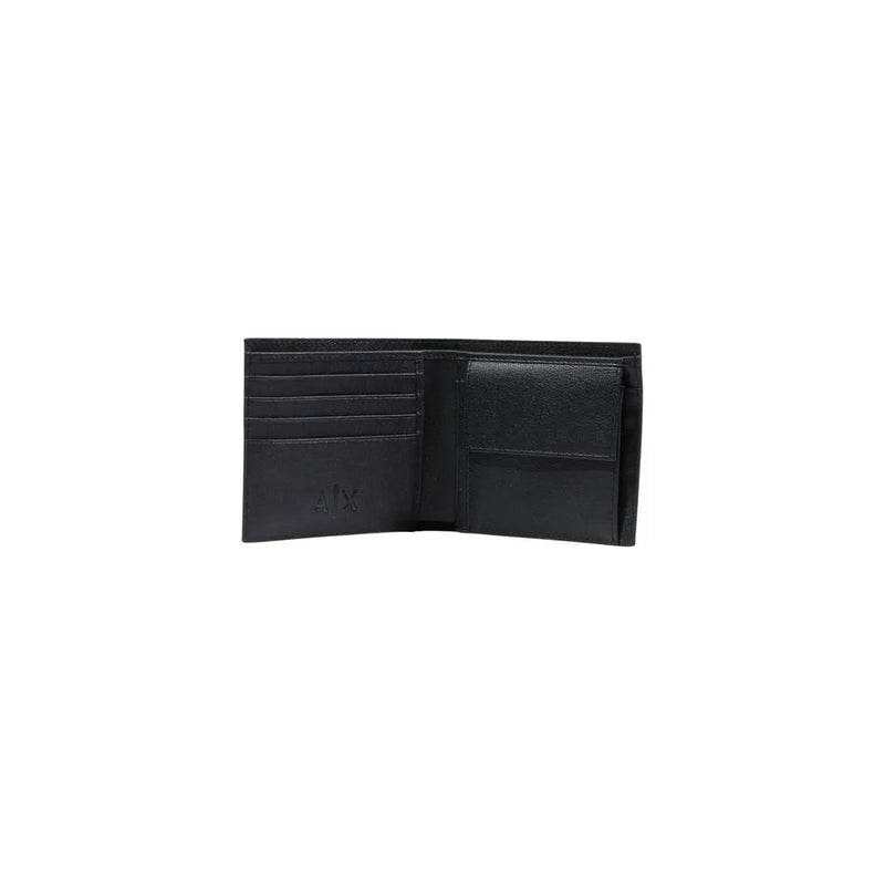 Armani Exchange Schwarze Herren-Geldbörse aus Leder, zweifach gefaltet, mit geprägtem Logo auf der Innenklappe, Maße: 11 x 10 x 1,5 cm