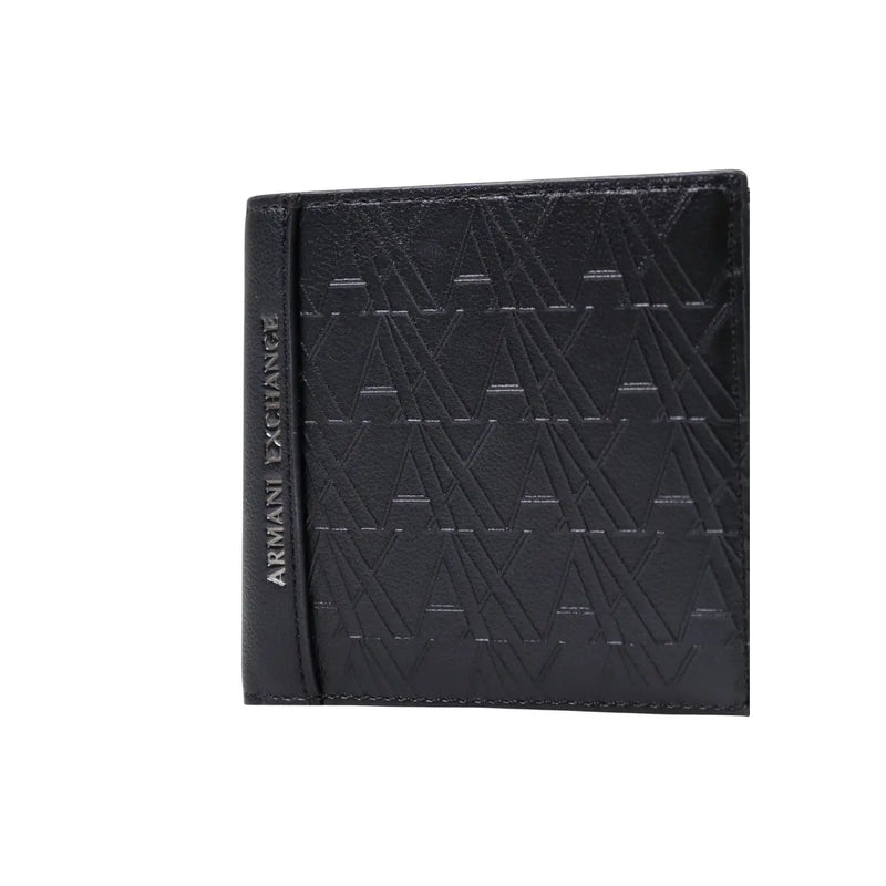 Armani Exchange Schwarze Herrengeldbörse aus Polyester mit geprägtem geometrischem Muster und genähten Kanten, Maße: 11 x 9 cm
