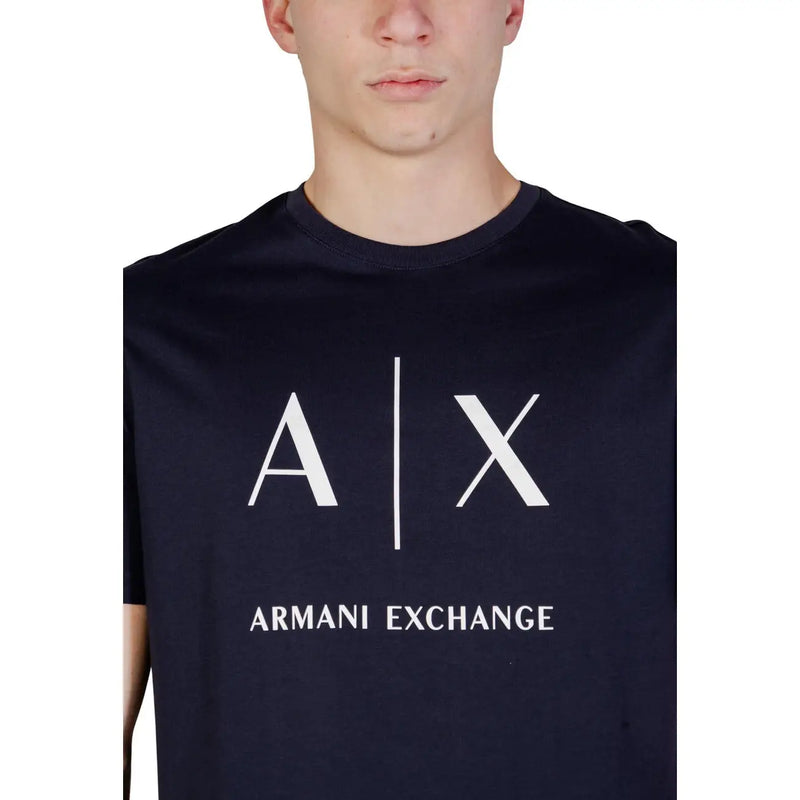 Schwarz armani exchange Herren-T-Shirt aus Baumwolle mit Rundhalsausschnitt und auffälligem, weißem Axt-Logo auf der Vorderseite