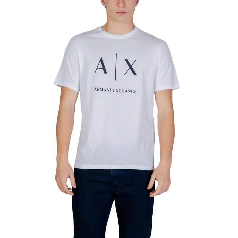 Armani Exchange Weißes Herren-T-Shirt aus Baumwolle mit schwarzem Axt-Logo und Rundhalsausschnitt