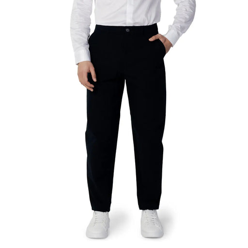 Black tailored Armani Exchange men cotton trousers with sleek straight-leg cut and subtle creases spring summer