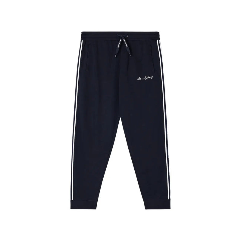 Armani Exchange Schwarze Herren-Jogginghose mit weißen Seitenstreifen und kleinem gesticktem Logo aus Polyestermischgewebe