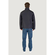 Armani exchange men black waterproof polyester jacket with high collar and subtle seam detailing