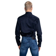 Armani Exchange Klassisches blaues Herren-Langarmhemd für Frühling und Sommer mit elegantem Dunkelblau und dezentem Glanz