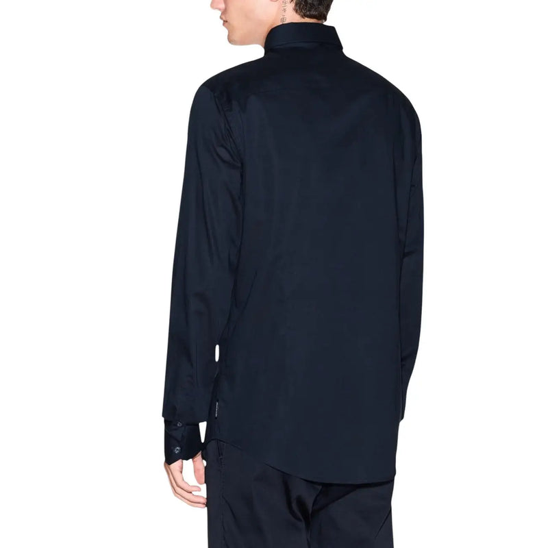 Armani Exchange Schwarzes Herren-Langarmhemd mit Stehkragen und dezentem Glanz, geeignet für Frühling und Sommer