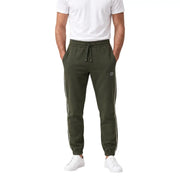 Armani Exchange Grüne Herren-Jogginghose aus Baumwolle mit weißen Seitenstreifen und rundem Logo am linken Oberschenkel