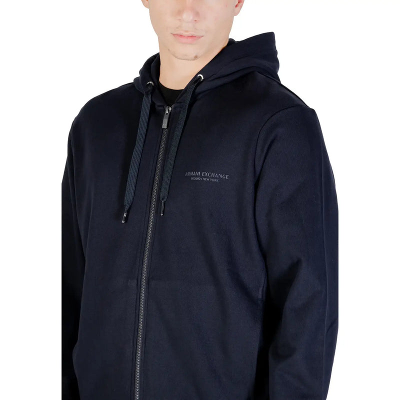 Black armani exchange men hooded cotton zip-up sweatshirt with subtle embroidered logo on the chest