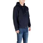 Black Armani Exchange men hooded sweatshirt with subtle embroidered logo blue cotton zip up hoodie front view