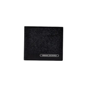 Schwarz Armani Exchange Herren-Ledergeldbörse mit strukturierter Oberfläche und silbernem Logo-Emblem, Maße: 10 x 11 x 2 cm