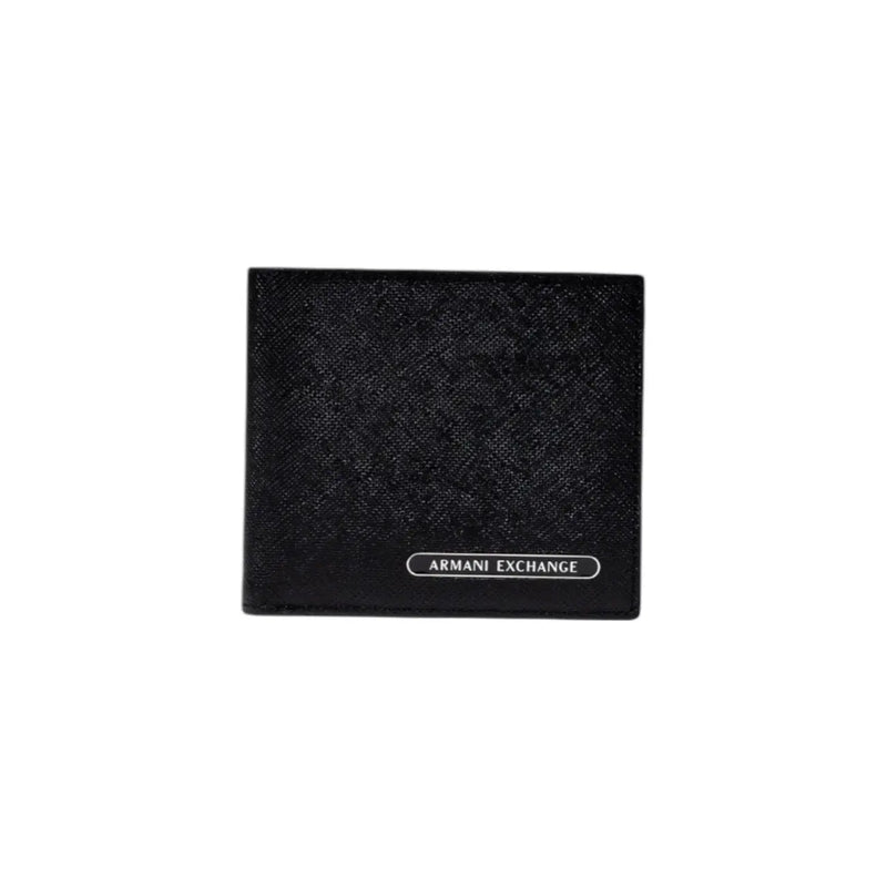 Schwarz Armani Exchange Herren-Ledergeldbörse mit strukturierter Oberfläche und silbernem Logo-Emblem, Maße: 10 x 11 x 2 cm