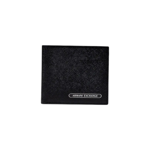Schwarz Armani Exchange Herren-Ledergeldbörse mit strukturierter Oberfläche und silbernem Logo-Emblem, Maße: 10 x 11 x 2 cm