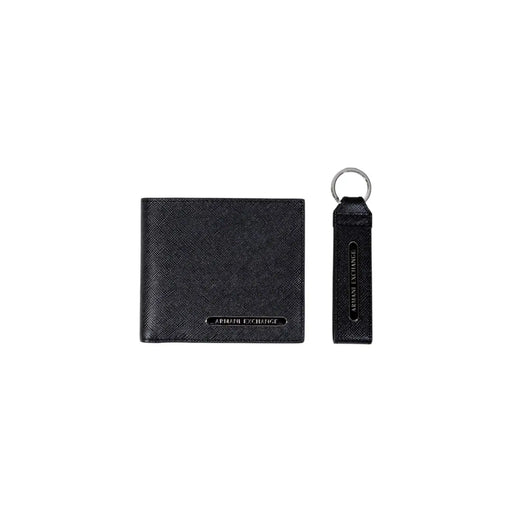 Armani Exchange Herren-Geldbörsen- und Schlüsselanhänger-Set aus schwarzem, strukturiertem Leder, Maße: 10 x 11 x 2 cm