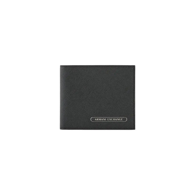 Armani Exchange Herren-Geldbörse aus schwarzem Leder mit strukturierter Lederoberfläche und silbernem Logo-Emblem, 11 x 9 cm