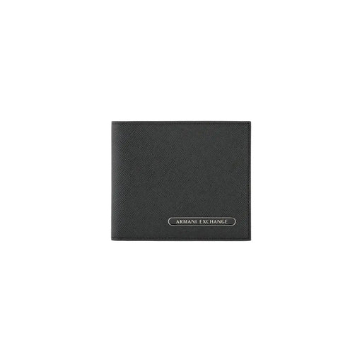 Armani Exchange Herren-Geldbörse aus schwarzem Leder mit strukturierter Lederoberfläche und silbernem Logo-Emblem, 11 x 9 cm