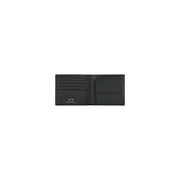 Armani Exchange Schwarze Herren-Ledergeldbörse, zweifach gefaltet, minimalistisches Design mit weißem, gesticktem Logo auf der linken Seite