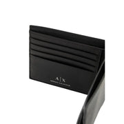 Armani Exchange Schwarze Herren-Ledergeldbörse 11 x 9 cm mit schwarzem Lederkartenhalter und geprägtem a|x-Logo