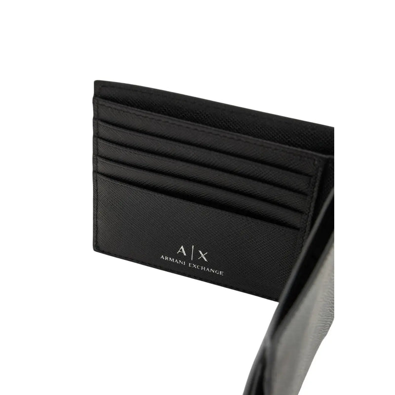 Armani Exchange Schwarze Herren-Ledergeldbörse 11 x 9 cm mit schwarzem Lederkartenhalter und geprägtem a|x-Logo