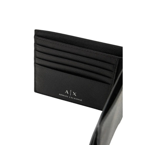 Armani Exchange Schwarze Herren-Ledergeldbörse 11 x 9 cm mit schwarzem Lederkartenhalter und geprägtem a|x-Logo