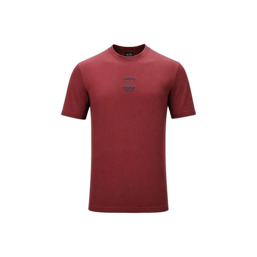 Armani Exchange Rotes Herren-T-Shirt aus Baumwolle mit Rundhalsausschnitt und dezentem Logodruck auf der Brust