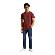 Armani Exchange Rotes Herren-T-Shirt aus Baumwolle mit kurzen Ärmeln und dezentem schwarzem Logo auf der Brust