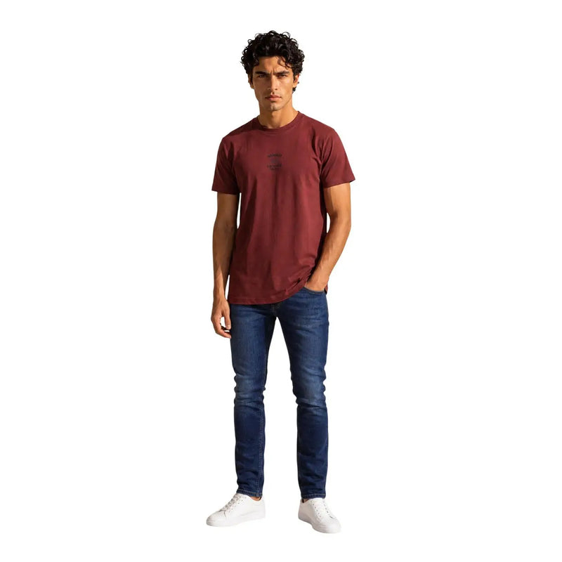 Armani Exchange Rotes Herren-T-Shirt aus Baumwolle mit kurzen Ärmeln und dezentem schwarzem Logo auf der Brust