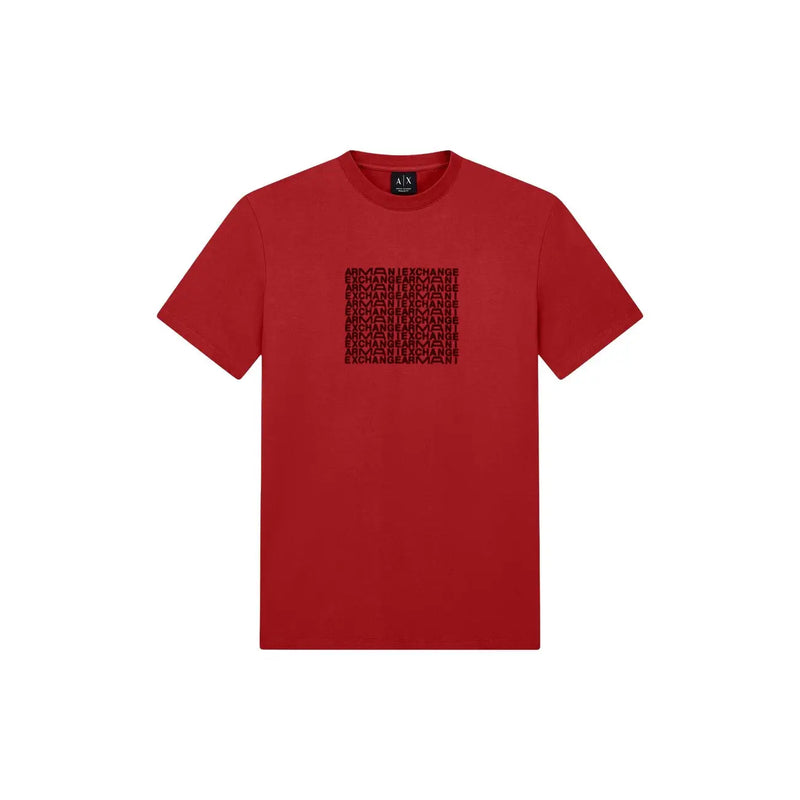 Armani Exchange Rotes Herren-T-Shirt aus Baumwolle mit kurzen Ärmeln und schwarzem „Exchange“-Schriftzug auf der Brust
