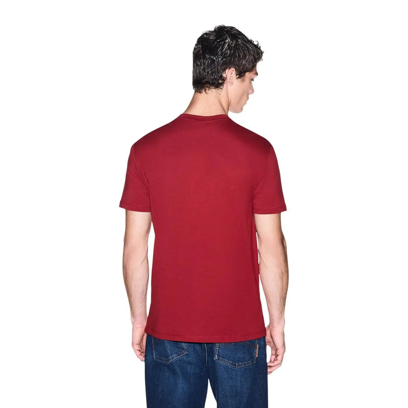 Armani Exchange Rotes Herren-T-Shirt aus Baumwolle mit kurzen Ärmeln und Rundhalsausschnitt aus glattem Stoff