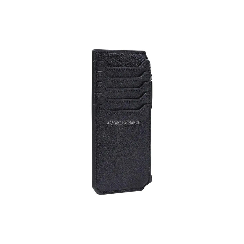 Schwarzer Lederkartenhalter mit Prägung armani exchange Logo von armani exchange Herren-Geldbörse aus Polyester mit Reißverschluss, 13 x 7 x 1,5 cm