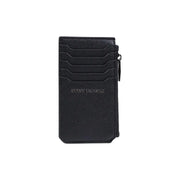 Schwarzes, strukturiertes Leder armani exchange Kartenetui mit fünf Fächern und Reißverschluss für Herren, 13 x 7 x 1,5 cm, Polyester