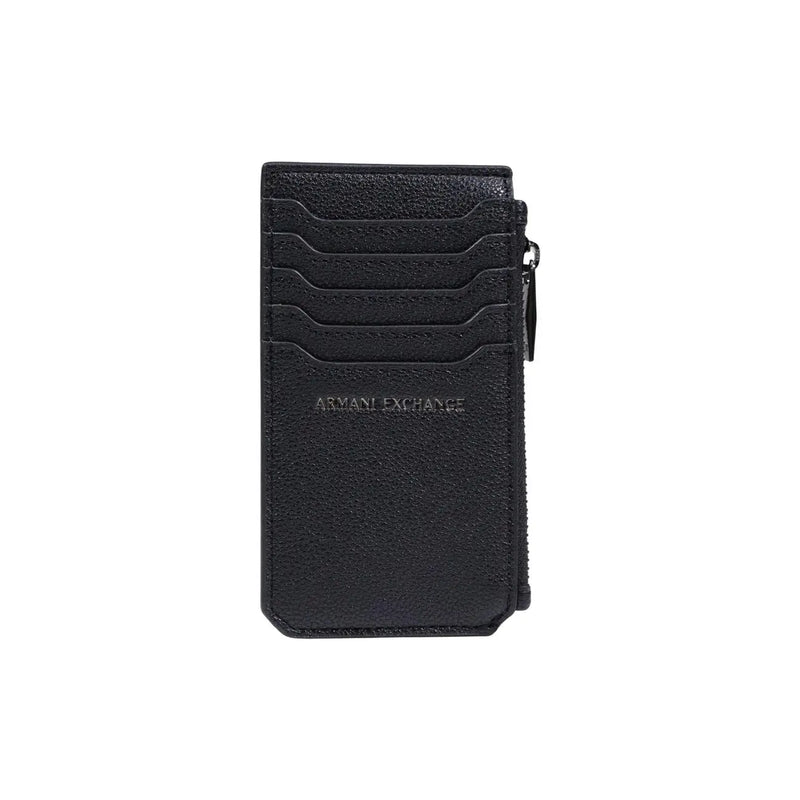 Schwarzes, strukturiertes Leder armani exchange Kartenetui mit fünf Fächern und Reißverschluss für Herren, 13 x 7 x 1,5 cm, Polyester