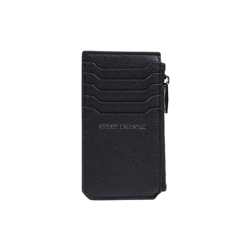 Schwarzes, strukturiertes Leder armani exchange Kartenetui mit fünf Fächern und Reißverschluss für Herren, 13 x 7 x 1,5 cm, Polyester
