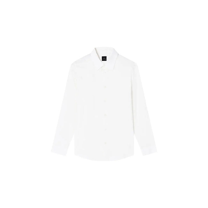 Armani Exchange Weißes Herrenhemd aus Baumwolle mit geometrischem Muster, langen Ärmeln, klassischem Kragen und minimalistischem Design, Vorderansicht