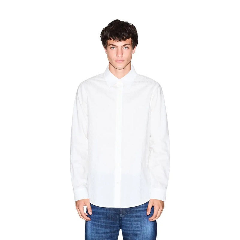 Armani Exchange Weißes Herren-Baumwollhemd mit langen Ärmeln, Knopfleiste, klassischem Kragen und minimalistischem Design