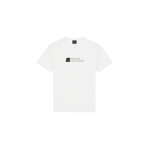 Armani Exchange Weißes Herren-T-Shirt aus Baumwolle mit dezentem silbernen Logo auf der Brust für die Freizeit.