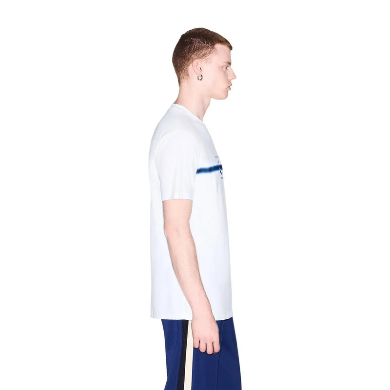 Armani Exchange Weißes Herren-T-Shirt aus Baumwolle mit einem dezenten blauen Querstreifen auf der Brust